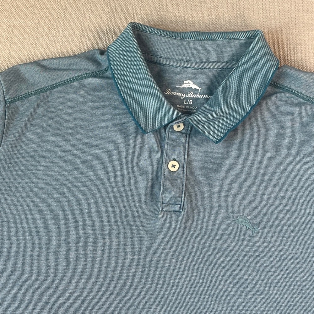 Tommy Bahama Polo Shirt Mens Large Blue Short Sleeve Textured Knit ST226363TX